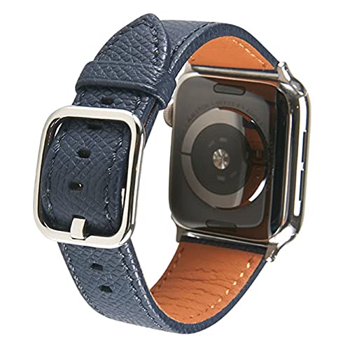 SONAMU New York Epsom Lederarmband, kompatibel mit Apple Watch, 38 mm bis 45 mm, Premium-Lederband, quadratische Schnalle, kompatibel mit iWatch Serie 7 6 5 4 3 2 1 (Marineblau, 45 mm/44 mm/42 mm) von SONAMU New York