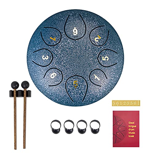 SONARIN Zungentrommel Steel Tongue Drum 8 Noten 6 Zoll,StahlZungentrommel Percussion Instrument Handpan Drum mit Reisetasche,2 Drumsticks,Musikbuch,4 Fingerabdeckung,für Meditation Yoga(Dunkelblau) von SONARIN