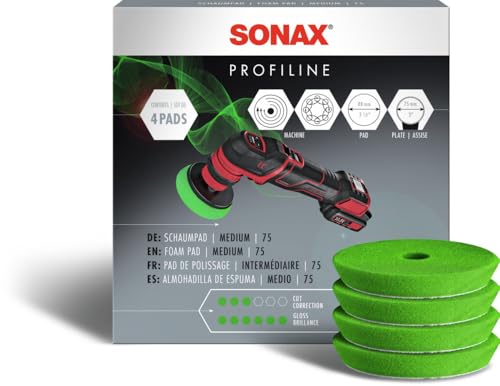 SONAX SchaumPad medium 75 (4 Stück) zum maschinellen Polieren von Lacken mit Allen Maschinenarten | Art-Nr. 04985000 von SONAX