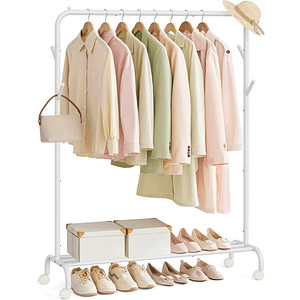 SONGMICS Rollgarderobe weiß Metall 4 Haken 103,5 x 155,0 cm von SONGMICS