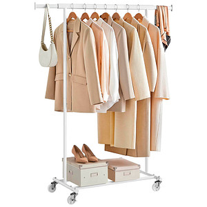 SONGMICS Rollgarderobe weiß Metall 92,0 - 132,0 x 160,0 cm von SONGMICS