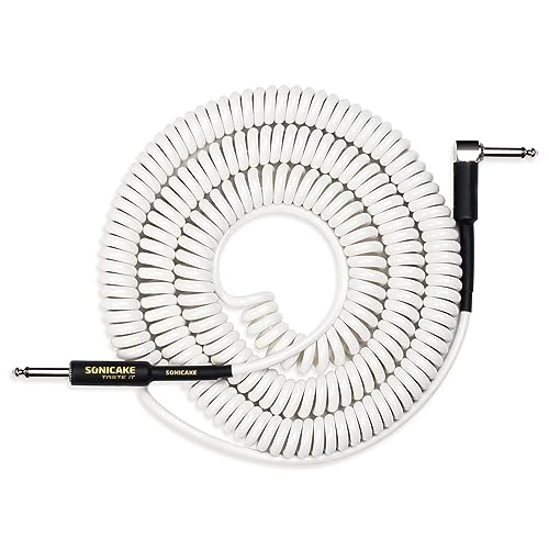 SONICAKE 10M Gitarren Instrumentenkabel 6.3mm Coil Cable für Gitarre Bass Spiralkabel mit Abgewinkelte Stecker und Standard Klinke Weiß SONICAKE 10M Gitarren Instrumentenkabel 6.3mm Coil Cable für Gitarre Bass Spiralkabel mit Abgewinkelte Stecker und Standard Klinke Weiß von SONICAKE