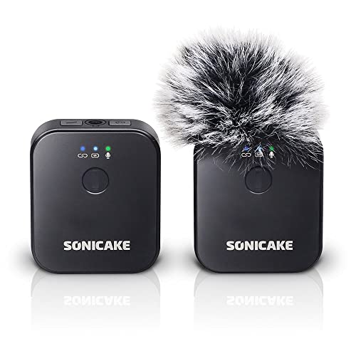 SONICAKE Lavalier Mikrofon Wireless 2,4 GHz 50m Reichweite für iPhone/Android/DSLR Kamera/Camcorder Hochpassfilter für Live Streaming Vlog Interview Aufzeichnung von SONICAKE