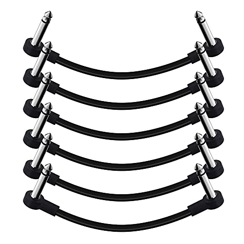 SONICAKE Patchkabel Gitarre Pedal 15CM Rechtwinklig 6.35mm Instrumentenkabel geräuschlos Klinkenpatchkabel für Effektpedale Schwarz 6 Stück von SONICAKE