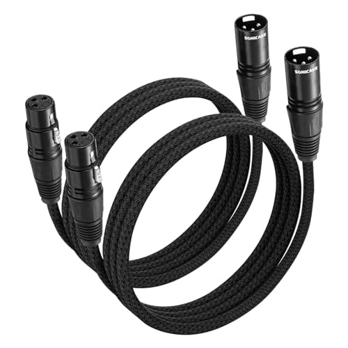 SONICAKE XLR Mikrofonkabel Stecker auf Busche 3-polig Nylon geflochten XLR Kabel Schwarz (2M 2 Stück) von SONICAKE