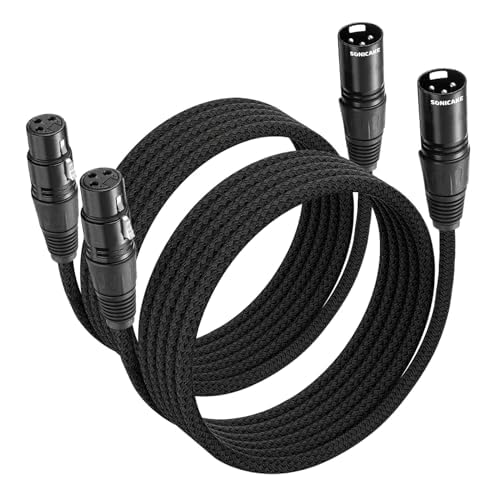 SONICAKE XLR Mikrofonkabel Stecker auf Busche 3-polig Nylon geflochten XLR Kabel Schwarz (3M 2 Stück) von SONICAKE