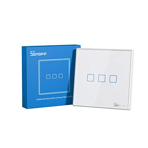 SONOFF T2EU3C-RF Druckknopf 86 Typ Wandplatte Sticky 433MHz Wireless RF-Fernbedienung, Zweiwege-Steuerung, keine Verkabelung erforderlich, Batterie erforderlich (not included), 3 Gang von SONOFF