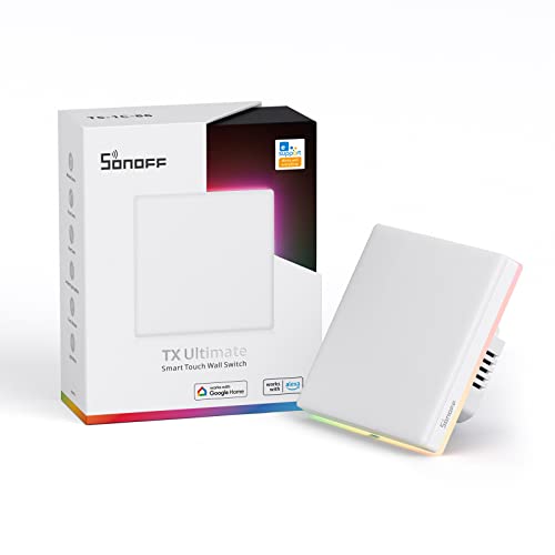 SONOFF T5 1 Gang WiFi Smart Touch Lichtschalter, 2 Wege Wireless Wandlichtschalter, Full Touch Schalter, LED Lichtschalter, Türklingel-Smarte Wandschalter, kompatibel mit Alexa, Google Home, 5A/1200W von SONOFF