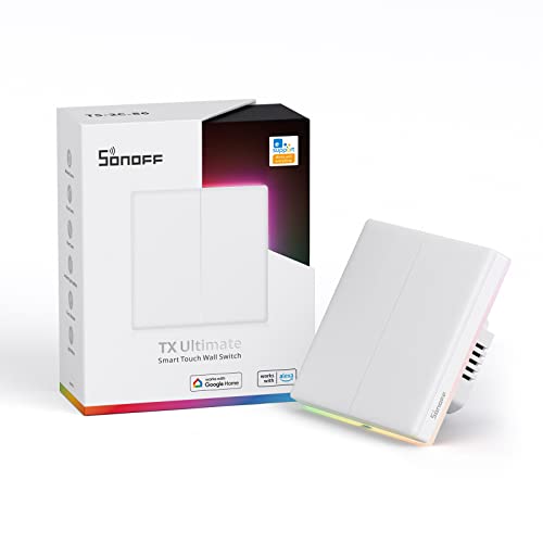SONOFF T5 2 Gang WiFi Smart Touch Lichtschalter, 2 Wege Wireless Wandlichtschalter, Full Touch Schalter, LED Lichtschalter, Türklingel-Smarte Wandschalter, kompatibel mit Alexa, Google Home, 10A/2400W von SONOFF