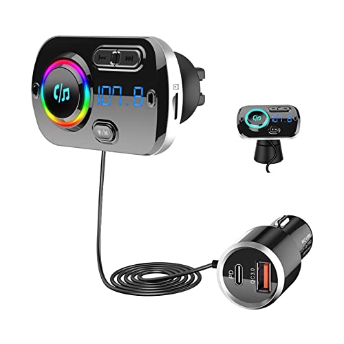 Bluetooth 5.3 FM Transmitter, SONRU AUX Bluetooth Adapter Auto Radio Freisprecheinrichtung KFZ MP3 Kit, 48W QC3.0 & PD Schnellladung Autoladegerät Unterstützungs TF Karte Siri Google LED Farblicht von SONRU