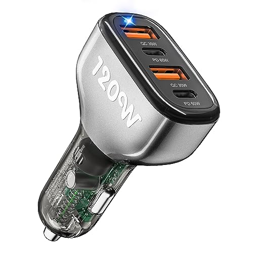 SONRU 120W Auto Ladegeräte USB C, KFZ Zigarettenanzünder USB C Kfz Ladegerät 12V / 24 V USB Auto Car Charger 2 PD 60W Max+2 QC 30W, Schnellladung Zigarettenanzünder Adapter von SONRU