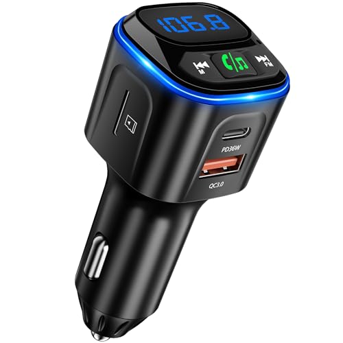 SONRU Bluetooth 5.3 FM Transmitter Autoladegerät PD 36W& QC18W, Bluetooth Adapter Auto Freisprecheinrichtung KFZ Kit, Kabelloser Radioempfänger, LED mit Lichtschalter, Unterstützung TF Karte, U Disk von SONRU