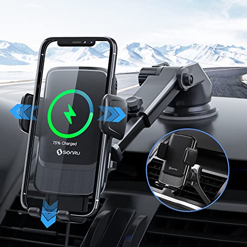 SONRU Handyhalterung Auto Mit Ladefunktion Induktives, Fast Wireless Charger Auto Lüftung/Saugnapf Kabelloses Ladegerät für iPhone Samsung Huawei LG Alle 4,5-6,7 Qi-fähige Telefone von SONRU