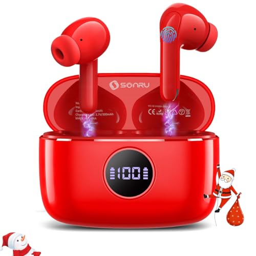 SONRU In Ear Kopfhörer Bluetooth Rot, Bluetooth 5.3 Earbuds Kabellos mit 4 ENC, 40H Spielzeit mit LED Display SONRU In Ear Kopfhörer Bluetooth Rot, Bluetooth 5.3 Earbuds Kabellos mit 4 ENC, 40H Spielzeit mit LED Display von SONRU