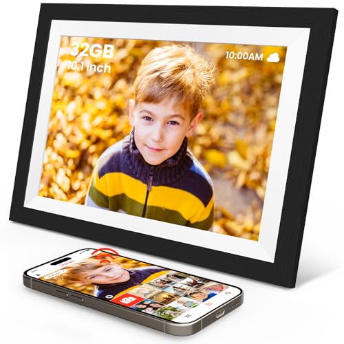 Digitaler Bilderrahmen WLAN Holz 10,1 Zoll mit 32GB SONVGOO Bilderrahmen Digital IPS Touchscreen 1280x800 Automatische Drehung Frameo Elektronischer Bilderrahmen Teilen von Fotos oder Video (Schwarz) von SONVGOO