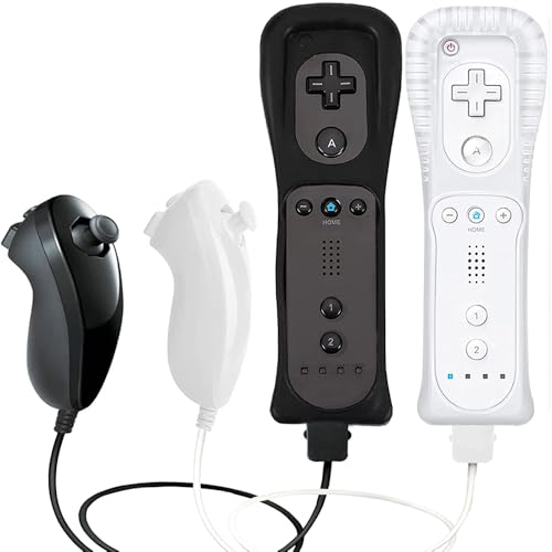 SONVIEE Remote Controller für Wii mit Nunchuck Joystick Ersatz Fernbedienung für Wii mit Silikonhülle und Handgelenkschlaufe, Ohne Motion Plus (Schwarz&Weiß) von SONVIEE