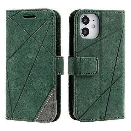 Hülle für iPhone 12 Mini (5.4 inch), SONWO Premium Leder PU Handyhülle Flip Case Wallet Silikon Bumper Schutzhülle Klapphülle für iPhone 12 Mini (5.4 inch), Grün von SONWO