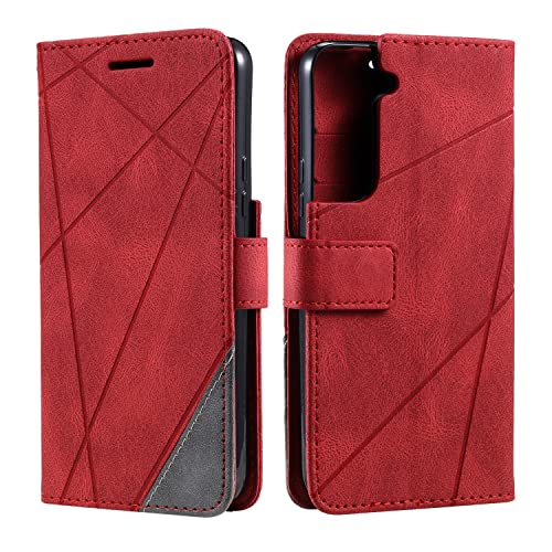 SONWO Hülle für Galaxy S22 Plus, Premium Leder PU Handyhülle Flip Case Wallet Silikon Bumper Schutzhülle Klapphülle für Galaxy S22 Plus, Rot von SONWO