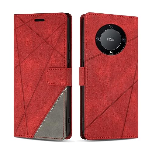 SONWO Hülle für Honor Magic 5 Lite 5G, Premium PU Leder Handyhülle Flip Case Wallet Silikon Schutzhülle Klapphülle für Honor Magic 5 Lite 5G, Rot von SONWO