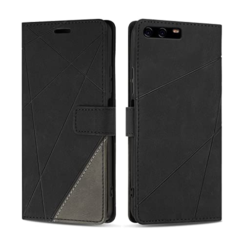 SONWO Hülle für Huawei P10, Premium PU Leder Handyhülle Flip Case Wallet Silikon Schutzhülle Klapphülle für Huawei P10, Schwarz von SONWO