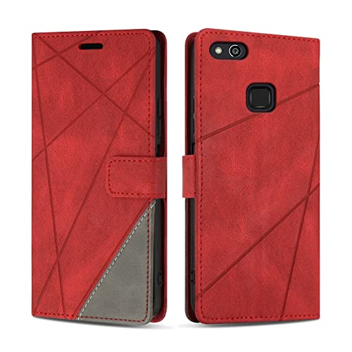 SONWO Hülle für Huawei P10 Lite, Premium PU Leder Handyhülle Flip Case Wallet Silikon Schutzhülle Klapphülle für Huawei P10 Lite, Rot von SONWO