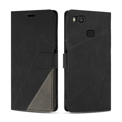 SONWO Hülle für Huawei P9 Lite, Premium PU Leder Handyhülle Flip Case Wallet Silikon Schutzhülle Klapphülle für Huawei P9 Lite, Schwarz von SONWO