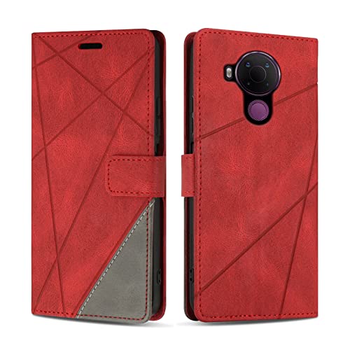 SONWO Hülle für Nokia 5.4, Premium PU Leder Handyhülle Flip Case Wallet Lederhülle Silikon Schutzhülle Klapphülle für Nokia 5.4, Rot von SONWO