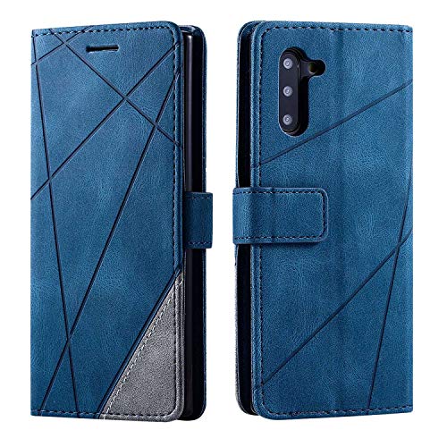 SONWO Hülle für Samsung Galaxy Note 10, Premium Leder PU Handyhülle Flip Case Wallet Silikon Bumper Schutzhülle Klapphülle für Galaxy Note 10, Blau von SONWO