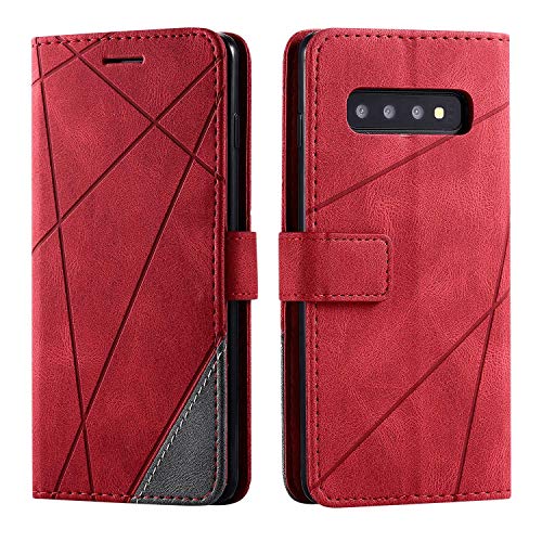 SONWO Hülle für Samsung Galaxy S10, Premium Leder PU Handyhülle Flip Case Wallet Silikon Bumper Schutzhülle Klapphülle für Galaxy S10, Rot von SONWO