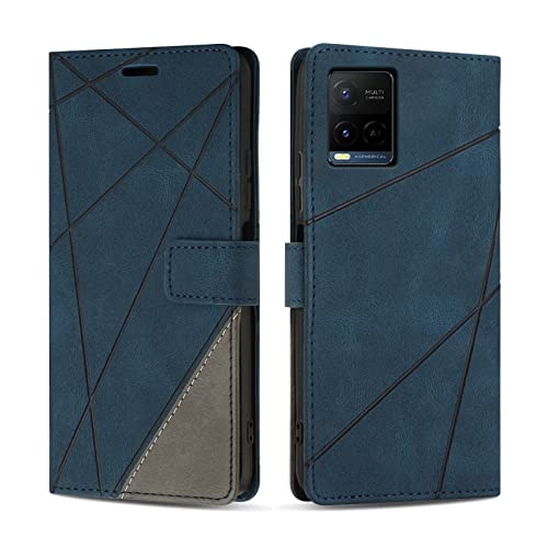 SONWO Hülle für VIVO Y21, Premium PU Leder Handyhülle Flip Case Wallet Silikon Schutzhülle Klapphülle für VIVO Y21, Blau von SONWO