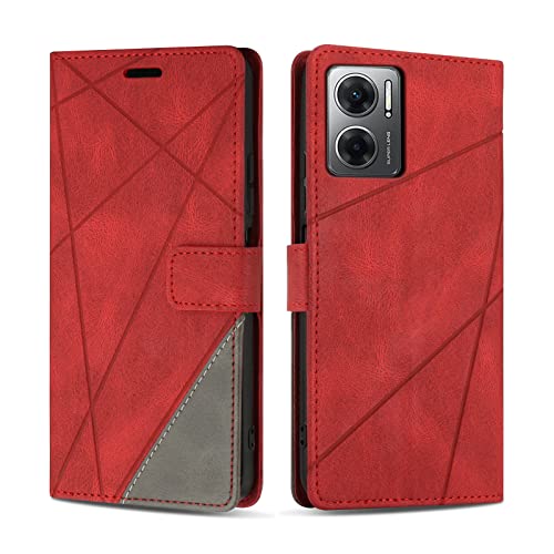 SONWO Hülle für Xiaomi Redmi 10 5G / Redmi 11 Prime 5G, Premium PU Leder Handyhülle Flip Case Wallet Silikon Schutzhülle Klapphülle für Xiaomi Redmi 10 5G / Redmi 11 Prime 5G, Rot von SONWO