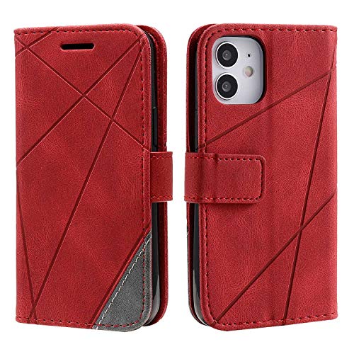 Hülle für iPhone 12 Mini (5.4 inch), SONWO Premium Leder PU Handyhülle Flip Case Wallet Silikon Bumper Schutzhülle Klapphülle für iPhone 12 Mini (5.4 inch), Rot von SONWO
