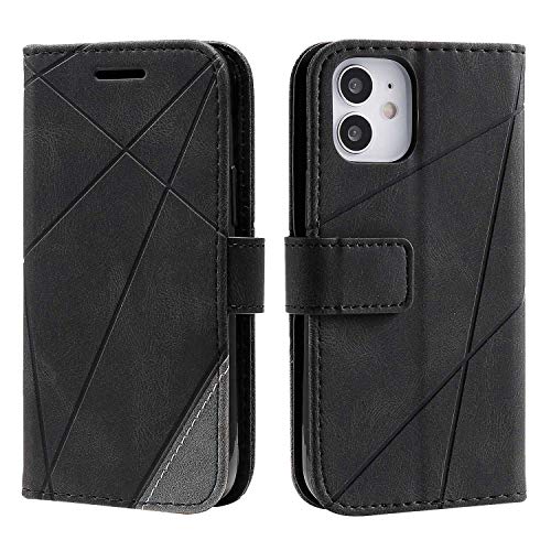 SONWO Hülle für iPhone 12 Mini (5.4 inch), Premium Leder PU Handyhülle Flip Case Wallet Silikon Bumper Schutzhülle Klapphülle für iPhone 12 Mini (5.4 inch), Schwarz von SONWO