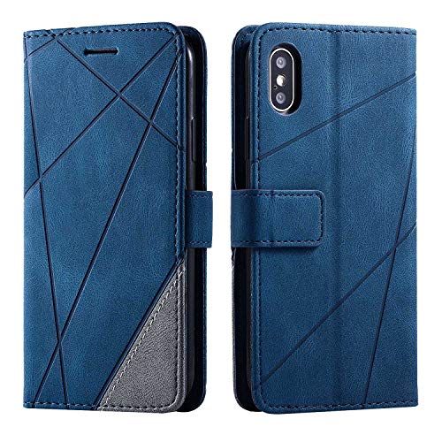 SONWO Hülle für iPhone X/iPhone XS, Premium Leder PU Handyhülle Flip Case Wallet Silikon Bumper Schutzhülle Klapphülle für iPhone X/iPhone XS, Blau von SONWO