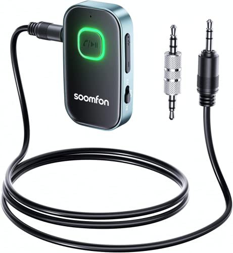 2-in-1 Bluetooth 5.0 Sender Empfänger Klinke 3.5mm, SOOMFON Aux Adapter, Drahtloser Splitter, Transmitter Receiver für Auto, TV, Fernseher, Kopfhörer, Stereoanlage von SOOMFON