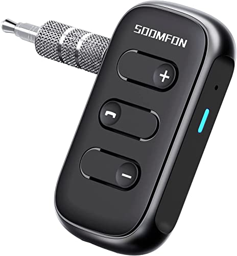 Aux Bluetooth Adapter Auto, SOOMFON 5.0 Bluetooth Adapter Auto mit Mikrofon, Freisprechen & Musikhören, Kfz 3,5mm Aux Bluetooth Empfänger, Duale Verbindungen, für Auto, Kopfhörer und Lautsprecher von SOOMFON