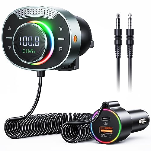 Bluetooth 5.3 FM Transmitter Auto, SOOMFON Bluetooth Auto Radio Adapter, Aux Bluetooth Adapter mit Bass Boost & Hi-Fi Stereo, 30W PD & 18W QC 3.0, großes Mikrofon, unterstützt Aux Ausgang & TF Karte von SOOMFON