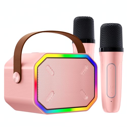 Karaoke Maschine für Kinder - SOOMFON Bluetooth Karaoke Anlage mit 2 Drahtlosen Mikrofonen zum Singen, Tragbare Karaoke Maschine mit LED Leuchten Geschenke für Jungen Mädchen Party Heim KTV (Rosa) von SOOMFON