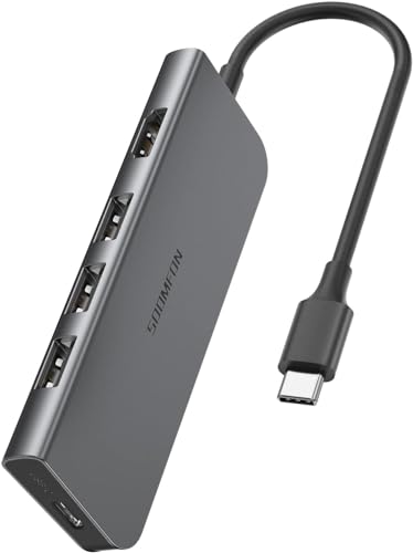 SOOMFON 5-in-1 Aluminium USB C Hub Adapter, 4K HDMI, 100W Power Delivery, USB-C Hub mit 3 x USB 3.0, geeignet für MacBook Pro/Air, iPad Pro/Mini, Surface Pro,Dell, Lenovo und mehr von SOOMFON