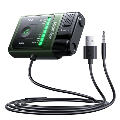 SOOMFON Aux Bluetooth Adapter Auto, Bluetooth 5.3 Aux Adapter mit Freisprecheinrichtung, HiFi Stereo & Bass Verstärkung, USB Bluetooth 3.5mm Klinke Adapter für Auto, Lautsprecher und Stereoanlage von SOOMFON