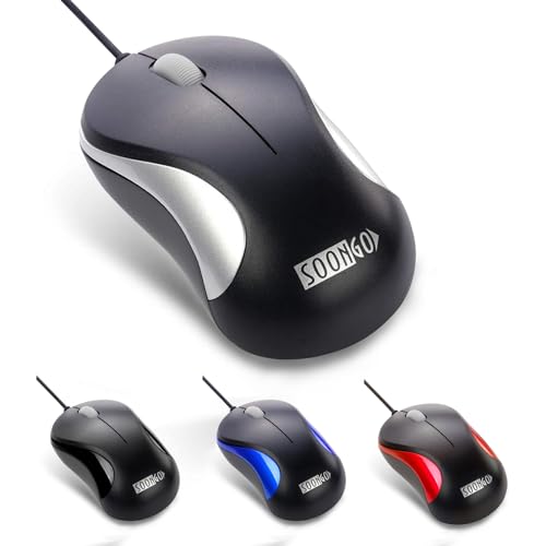 Computer Mini USB Wired Optical Mouse Portable for Laptop, Notebook, MacBook - Silver von SOONGO