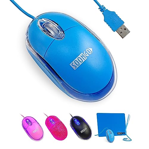 SOONGO Kinder Maus Mini USB Maus Ergonomische Mäuse for Optische Computer Maus Kompatibel mit Computer Laptop PC Desktop Windows 7/8/10 / XP Vista und Mac blau Farbe 1600DPI 1.5M by von SOONGO