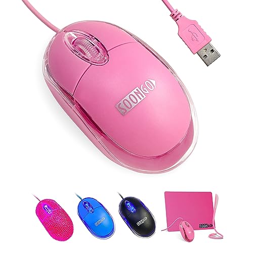 SOONGO Rosa Mini Maus Computer Maus Ergonomische Maus mit 1.5M Kabel USB Maus for Laptop PC Desktop Mäuse Kompatibel mit Windows Linux Mac fit für Büro Business Home Pink Farbe by von SOONGO