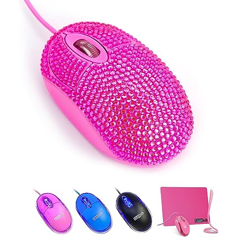 SOONGO USB Optical Wired Mini Computer Mouse for Latpot Mice with Pink Crystal Bling Rhinestone Funny Personalised Gift for Kids and Teen Girl Birthday Gift by von SOONGO