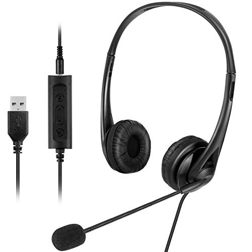 SOONHUA USB-Headset mit Mikrofon Kabelgebundenes Headset mit Mikrofon 3. 5-Mm/USB-Stecker Over-Ear-Kopfhörer mit Mikrofonlautstärkeregler für PC-Mobiltelefon von SOONHUA
