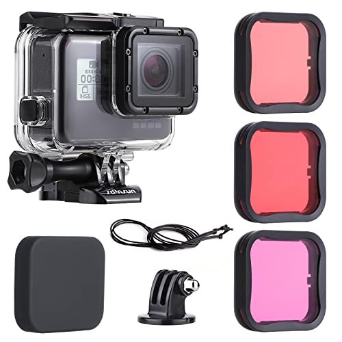 SOONSUN 45 m Unterwasser-Tauchgehäuse mit 3 Tauchfiltern für GoPro Hero 5 6 7 Black Hero (2018) – inklusive Hintertür, Schnellverschluss-Schnalle, Rändelschraube, Stativadapter, Objektivdeckel von SOONSUN