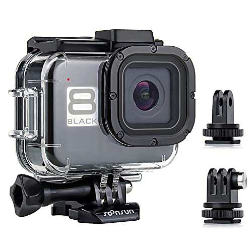 SOONSUN Wasserdichtes Gehäuse für GoPro Hero 8 Schwarz, 60 m Unterwasser-Schutzgehäuse für Go Pro Hero 8 schwarz, integrierte Dual-Kaltschuh-Halterung zum Anschluss von Videolicht und Mikrofon von SOONSUN