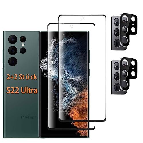 SOPAND S08 2+2 Stück Schutzfolie für Panzerglas Samsung Galaxy S22 Ultra 5G mit 2 Stück Glas Schutzfolie + 2 Stück Glas Kamera Schutzfolie [9H Härte][HD Klare][Anti-Kratzen][Anti-Öl] von SOPAND