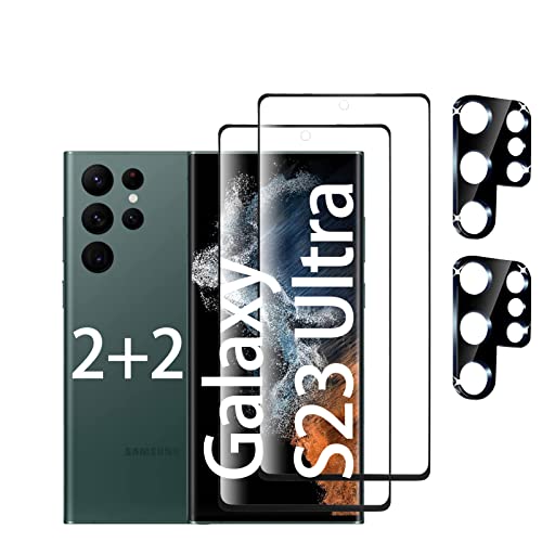 SOPAND S16 2+2 Stück Schutzfolie für Panzerglas Samsung Galaxy S23 Ultra 5G mit 2 Stück Glas Schutzfolie + 2 Stück Glas Kamera Schutzfolie [9H Härte][HD Klare][Anti-Kratzen][Anti-Öl] von SOPAND