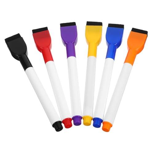 SOPOTUTU 6 Stück löschbarer Whiteboard-Marker Planke löschbarer Tafelstift wasserlösliche stifte Whiteboard Stifte Set Trocken abwischbare Stifte mit Radiergummi Trockenradiermarker Abs von SOPOTUTU